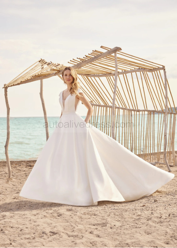 Cap Sleeves Ivory Satin V Back Charming Wedding Dress Cap Sleeves Ivory Satin V Back Charming Wedding Dress